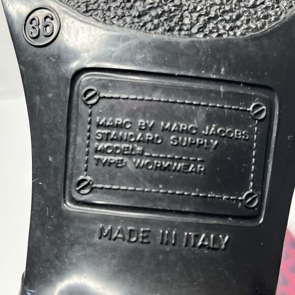 MARC JACOBS Heart Print Pink Rubber Heeled Rain Boots Womens Size 5.5 ITALY MADE - Picture 9 of 9